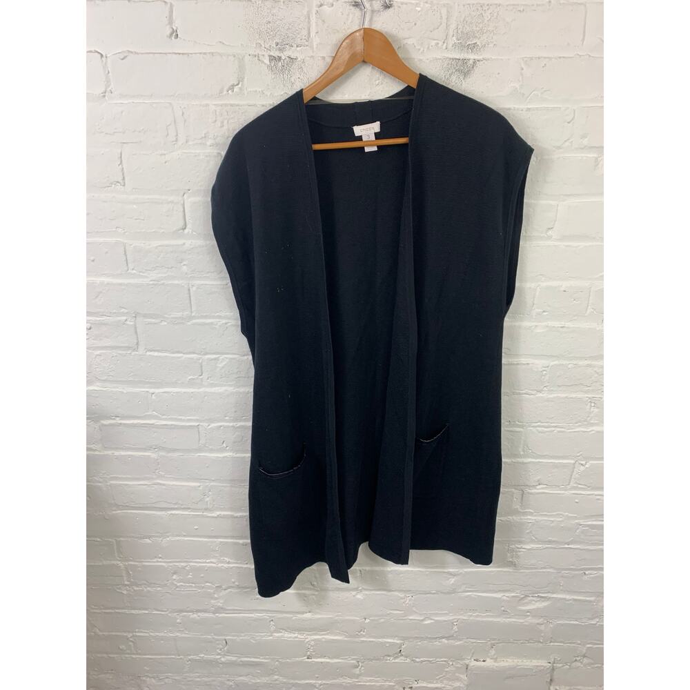 Chico's Women's Open Front Long Tunic Cardigan Sweater Sleeveless Black Size 3